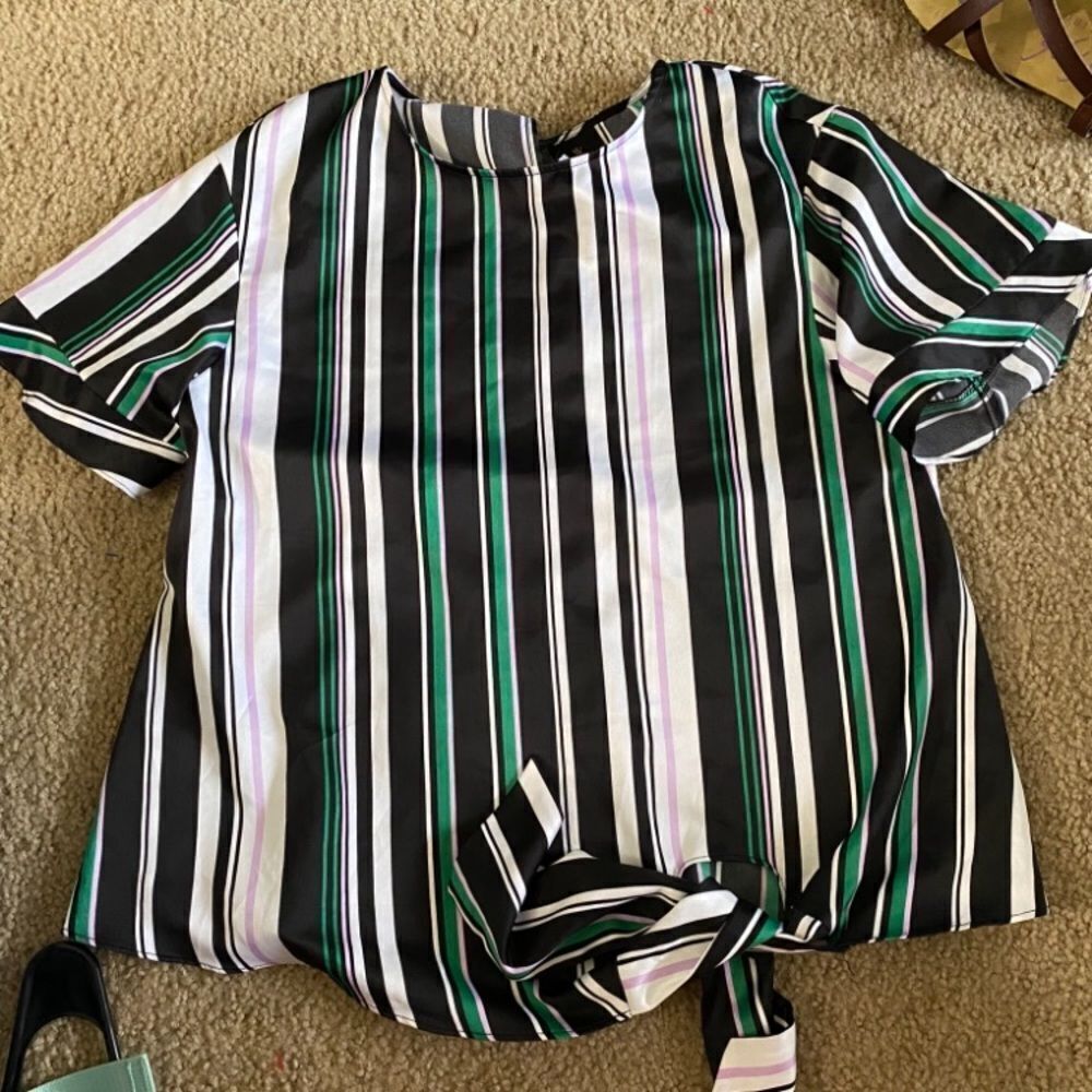 Womens Green and Black Striped Worthington Dress Blouse Top